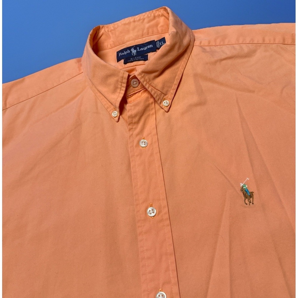 Ralph Lauren Shirt Mens XL Peach Oxford Blake Cotton Short Sleeve‎ Flesh Pony